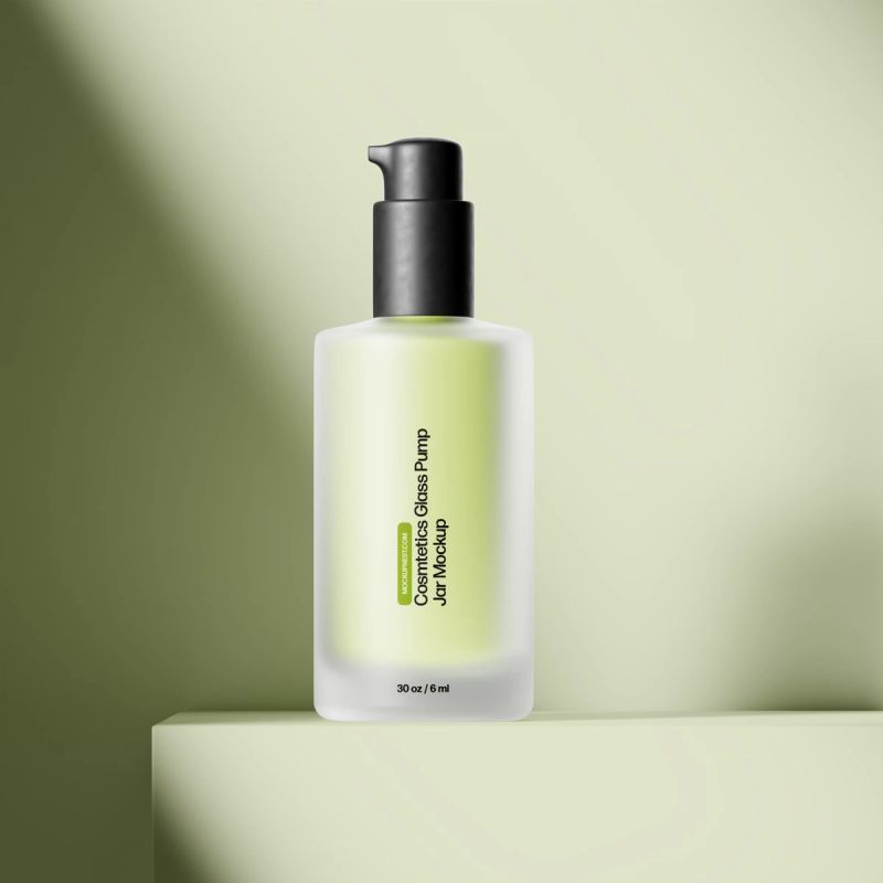 Cosmetics Glass Pump Jar Mockup 3