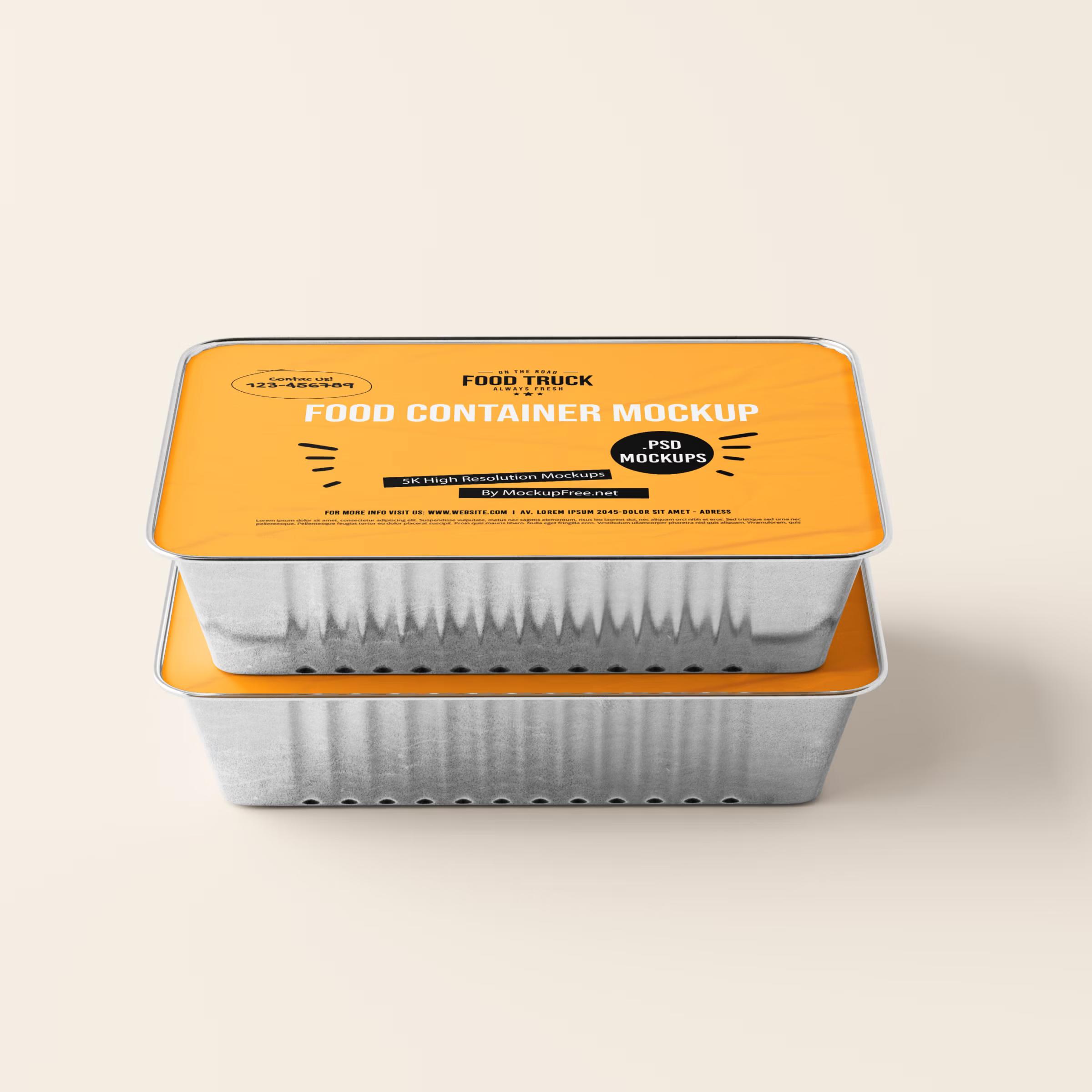 Large Aluminum Food Container Box Mockup