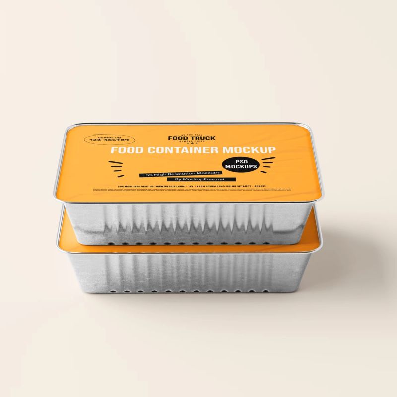 Large Aluminum Food Container Box Mockup