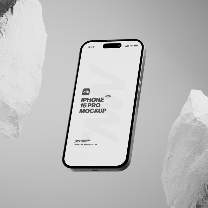 Iphone 15 Pro Mockup With White Rock 2