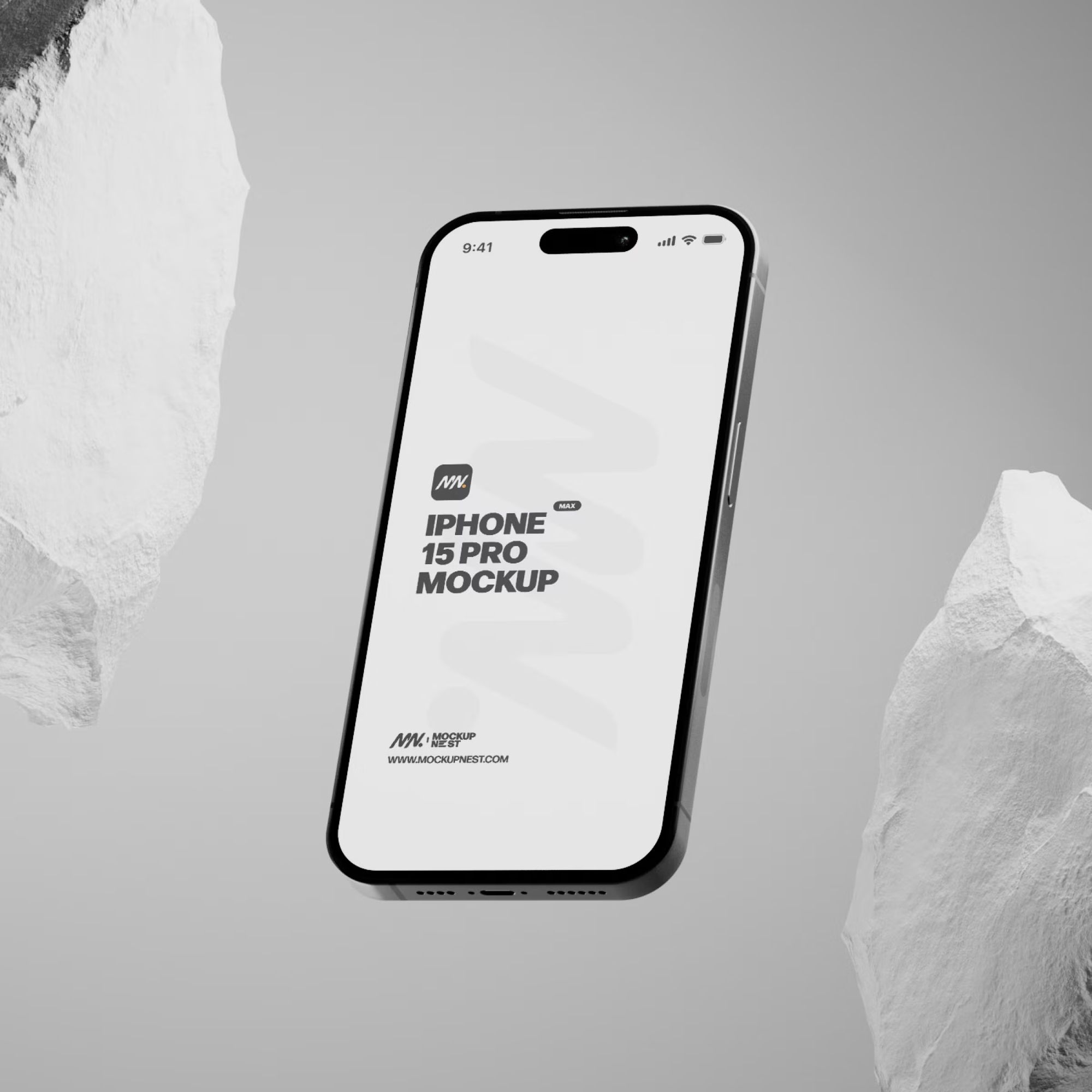 Iphone 15 Pro Mockup With White Rock 2