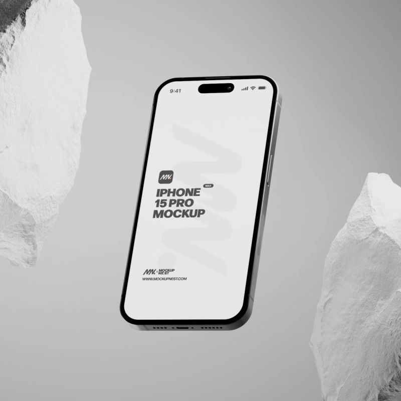 Iphone 15 Pro Mockup With White Rock 2
