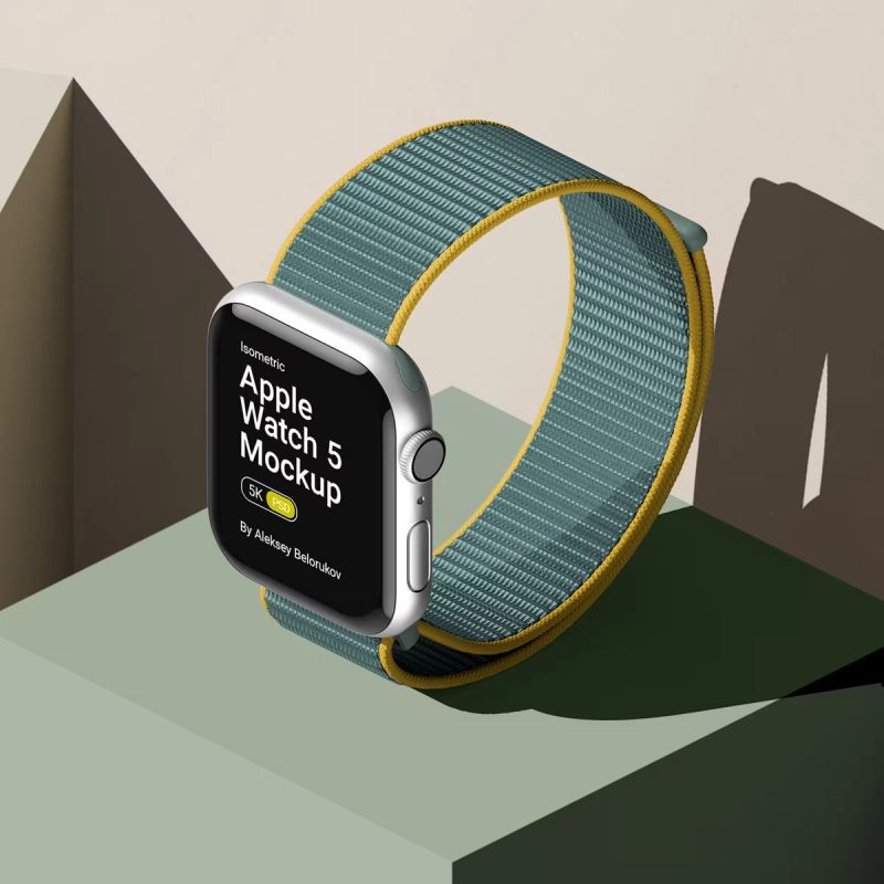 Free Stylish Scene With Iwatch 5 Mockup Isometric