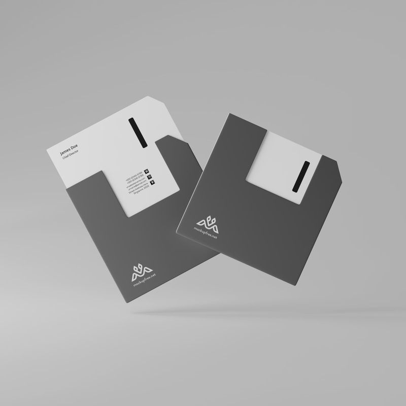 Floppy Disk Shaped Business Card Mockup 4