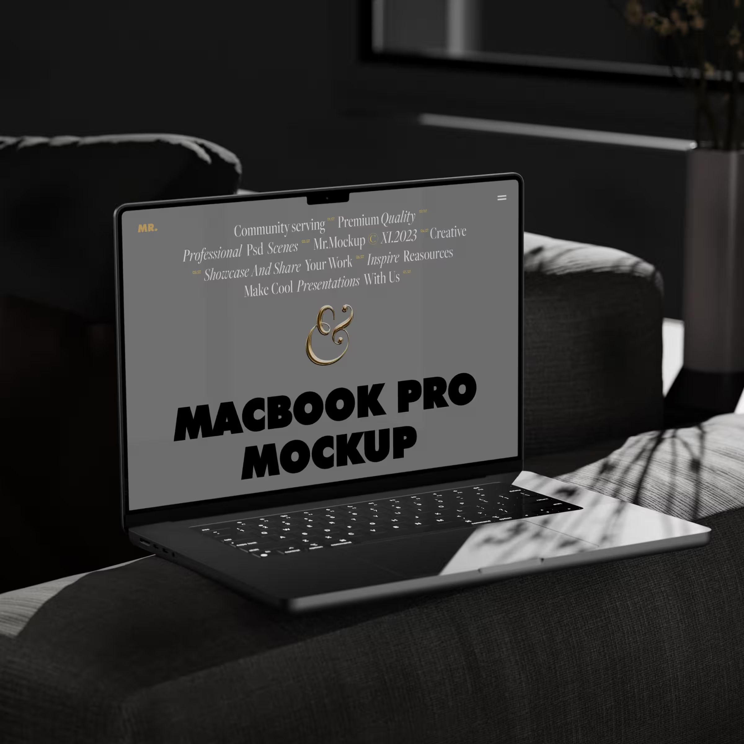 Free MacBook Pro on Settee Mockup