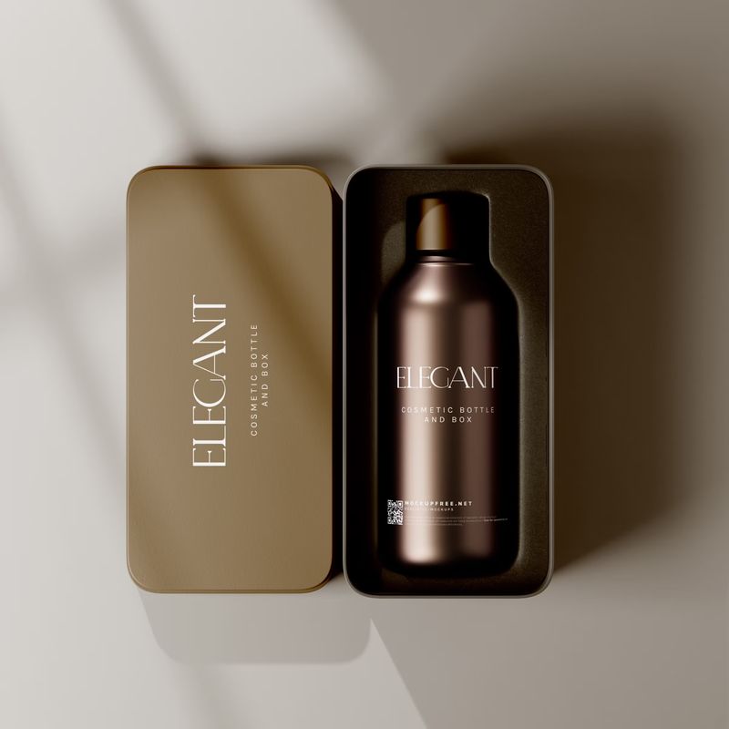 Metallic Box and Glass Bottle Packaging Mockups