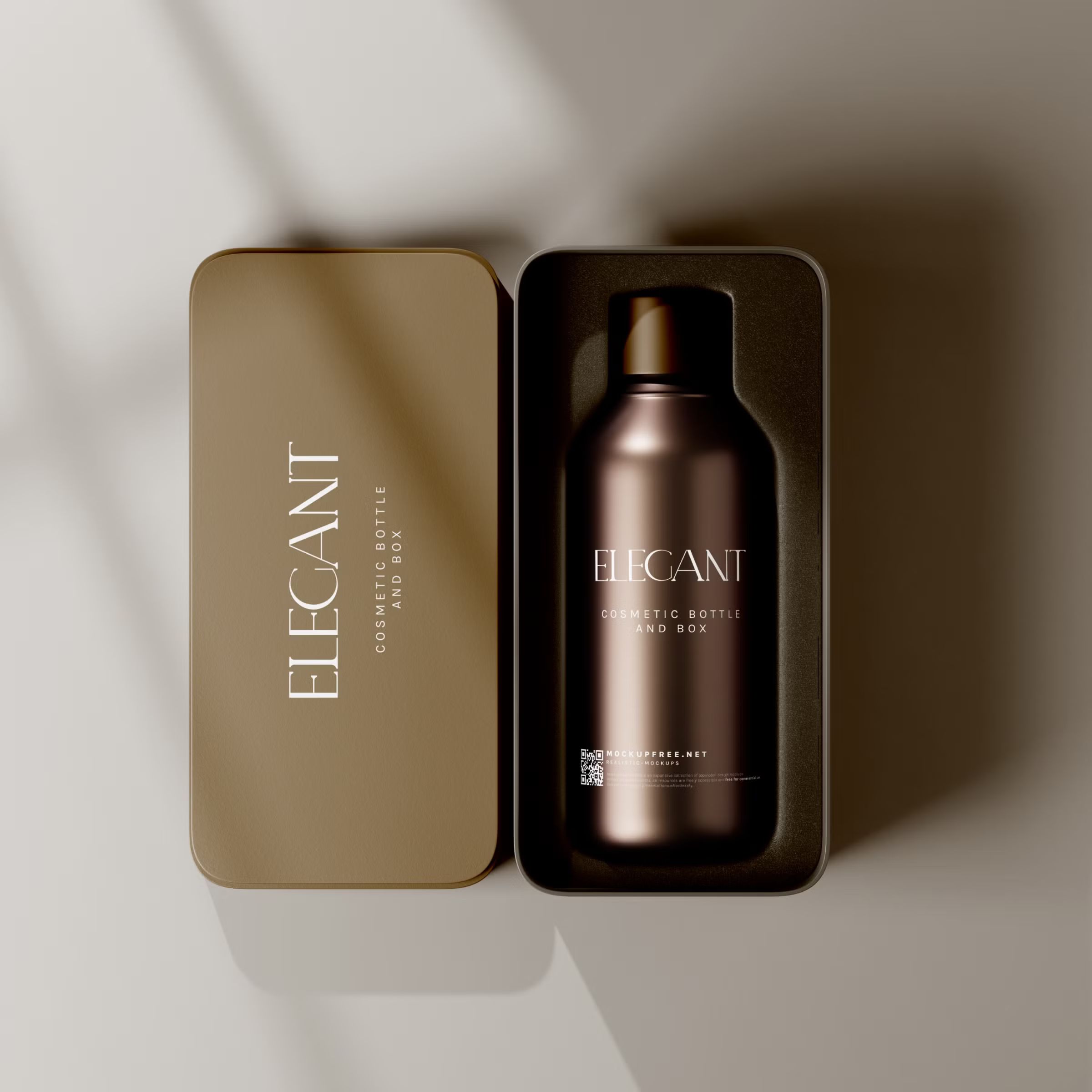 Metallic Box and Glass Bottle Packaging Mockups
