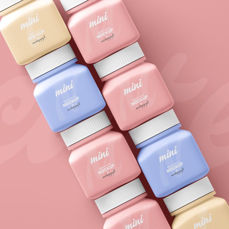 Small Square Pill Bottle Mockup 3