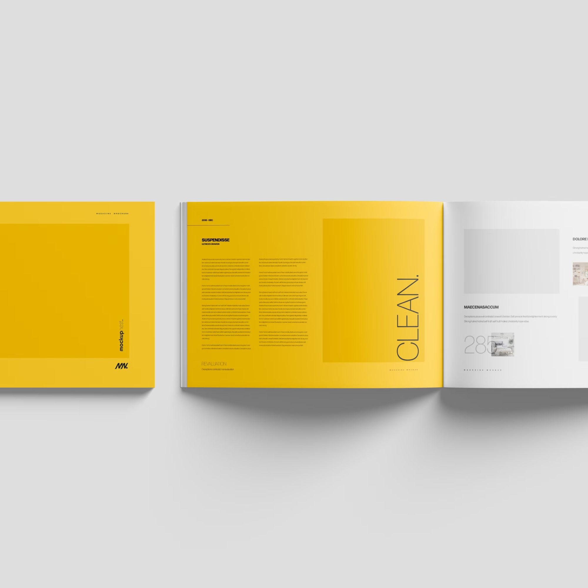 Open A4 Landscape Magazine Mockup with Top View Cover