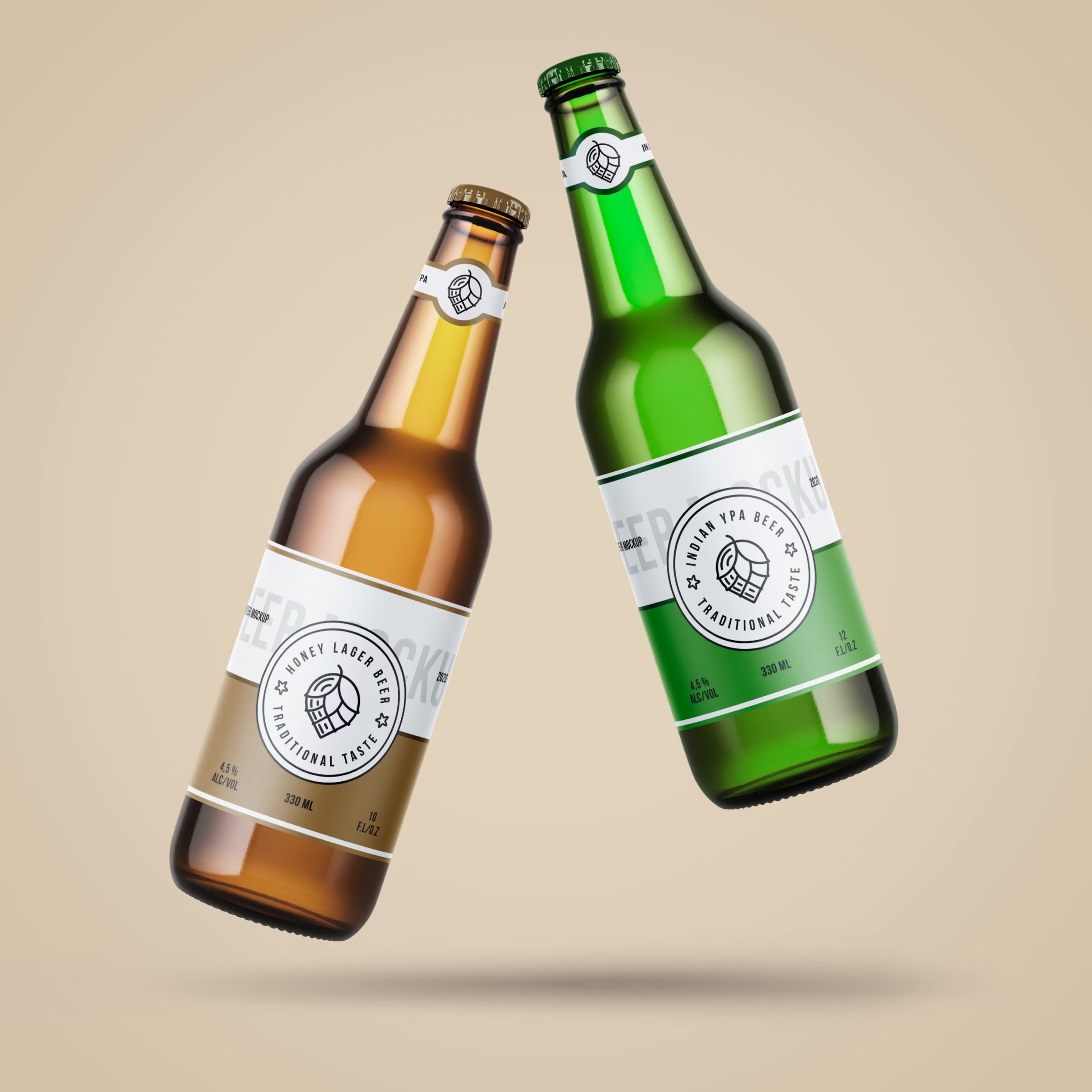Levitating Beer Bottle Mockup