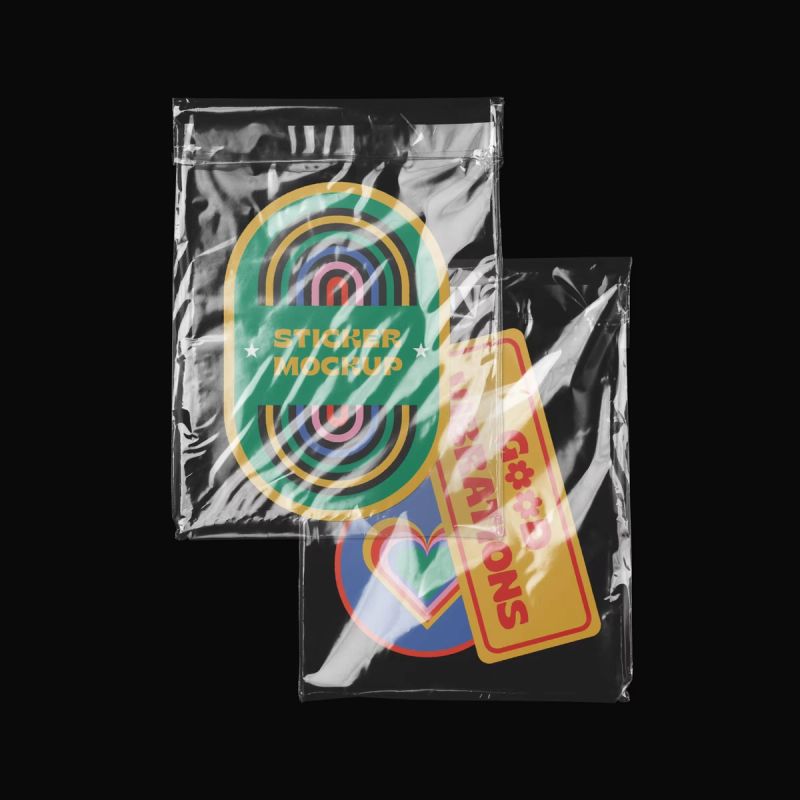 Free Two Foils with Stickers Mockup