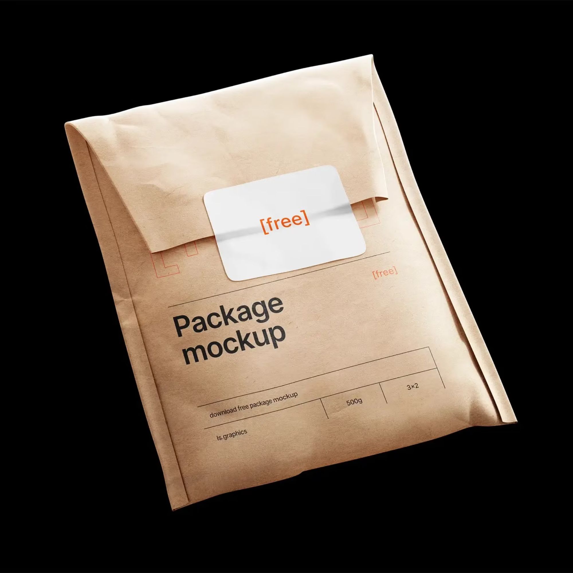 Kraft Paper Postal Bag and Sticker Mockup