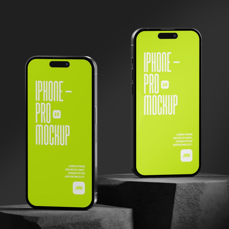 Free iPhone 15 Pro On Rock Mockup
