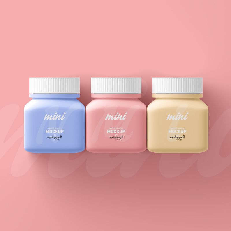 Small Square Pill Bottle Mockup