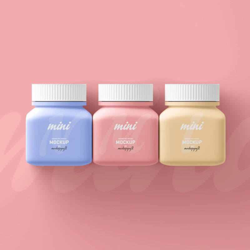 Small Square Pill Bottle Mockup