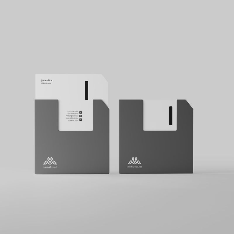 Floppy Disk Shaped Business Card Mockup