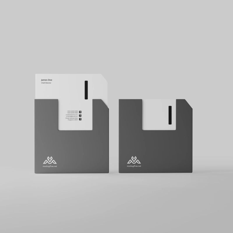 Floppy Disk Shaped Business Card Mockup