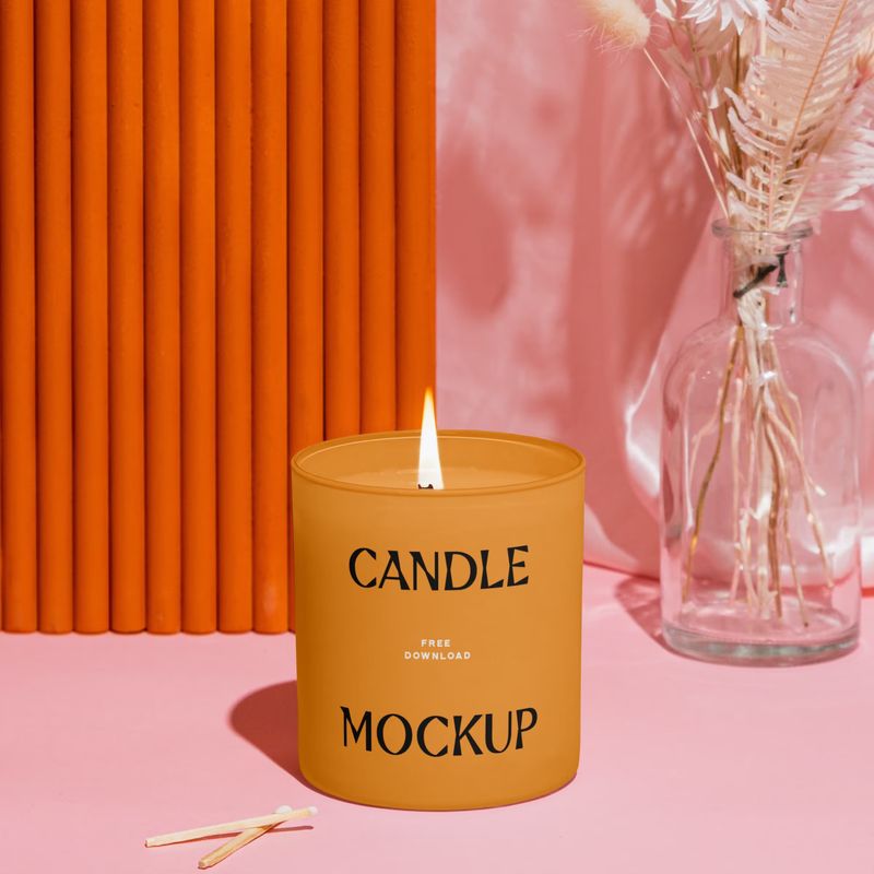 Candle with Flower Mockup