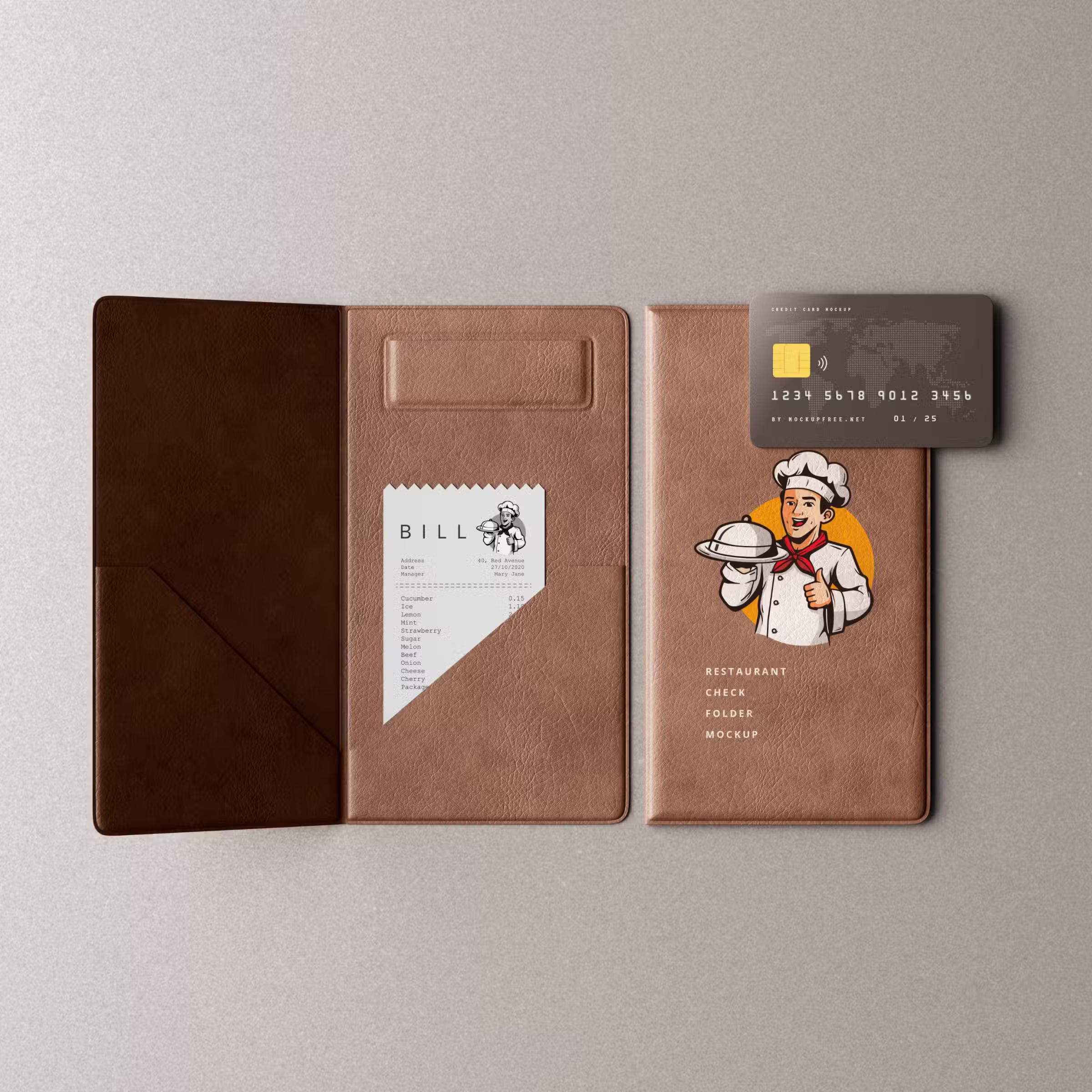 Restaurant Check Folder Mockup