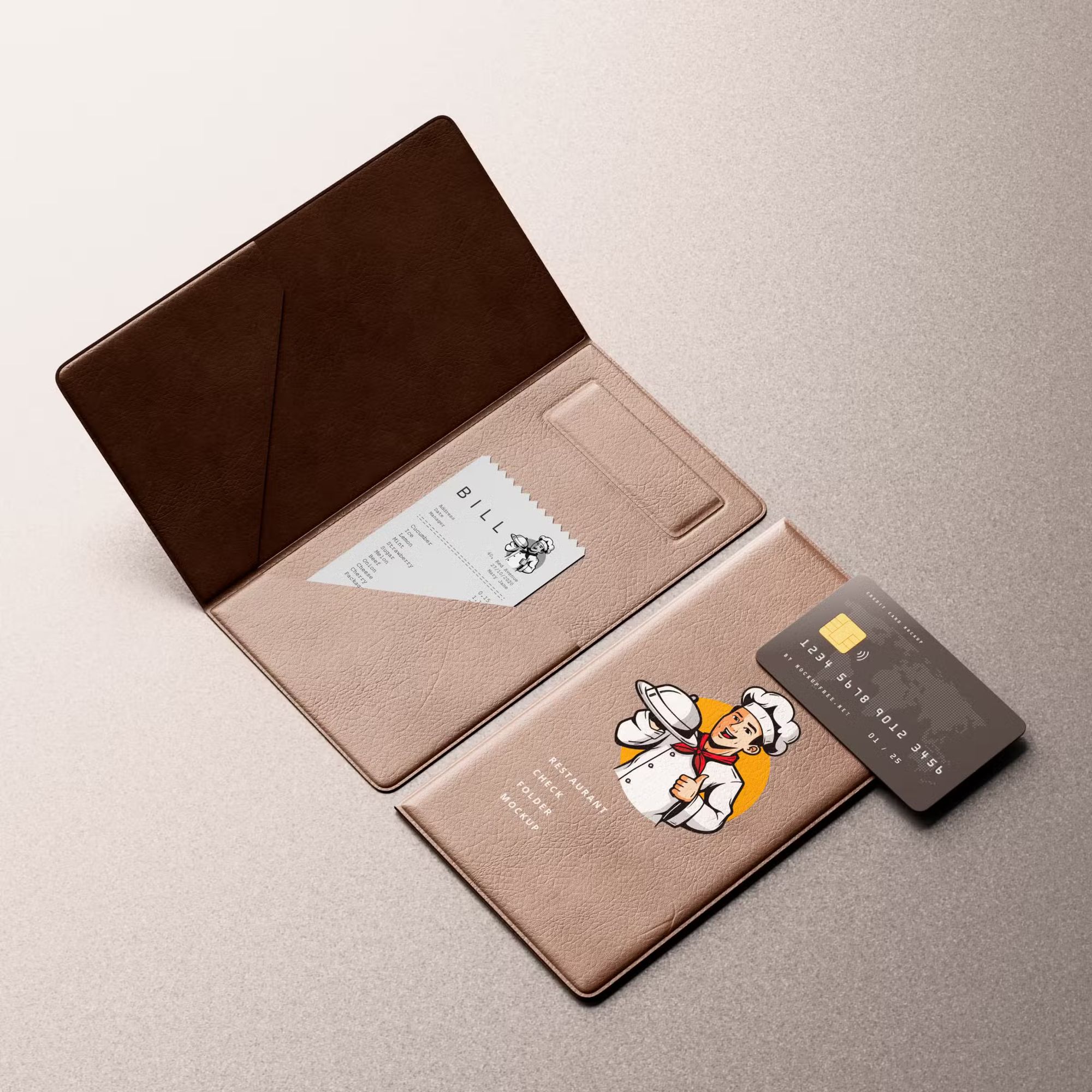 Restaurant Check Folder Mockup