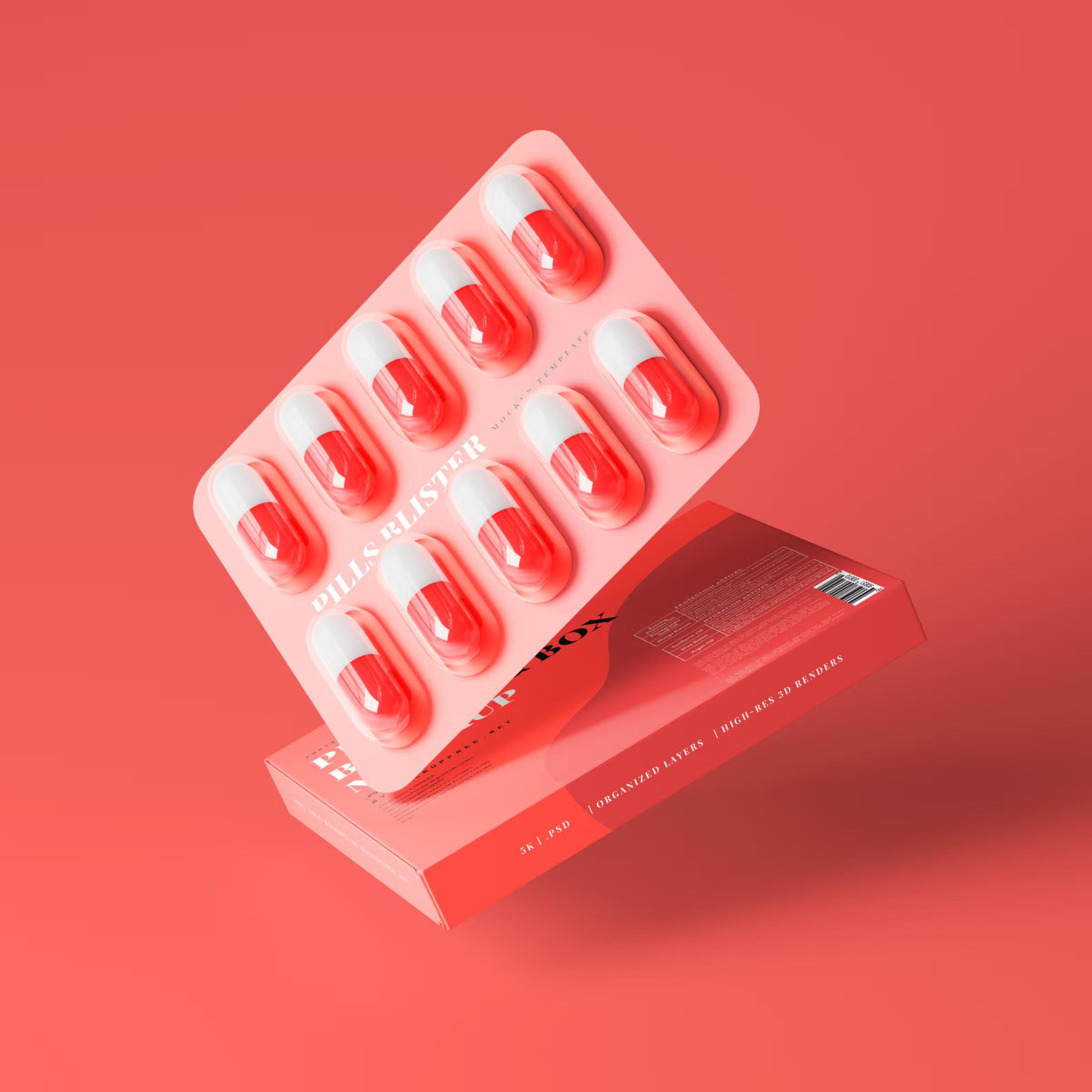 Capsule Blister with Box Mockup 3
