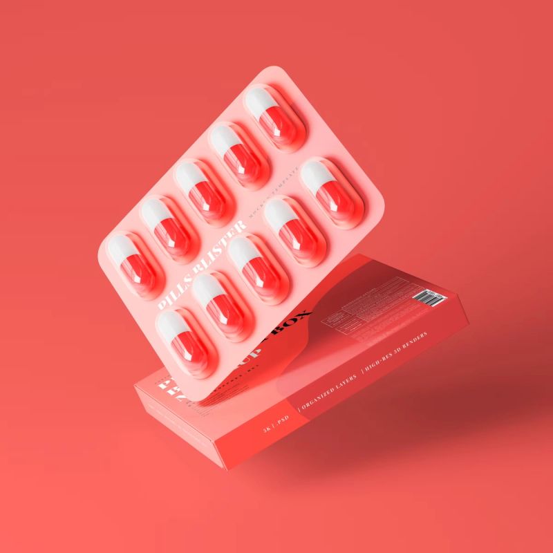Capsule Blister with Box Mockup 3