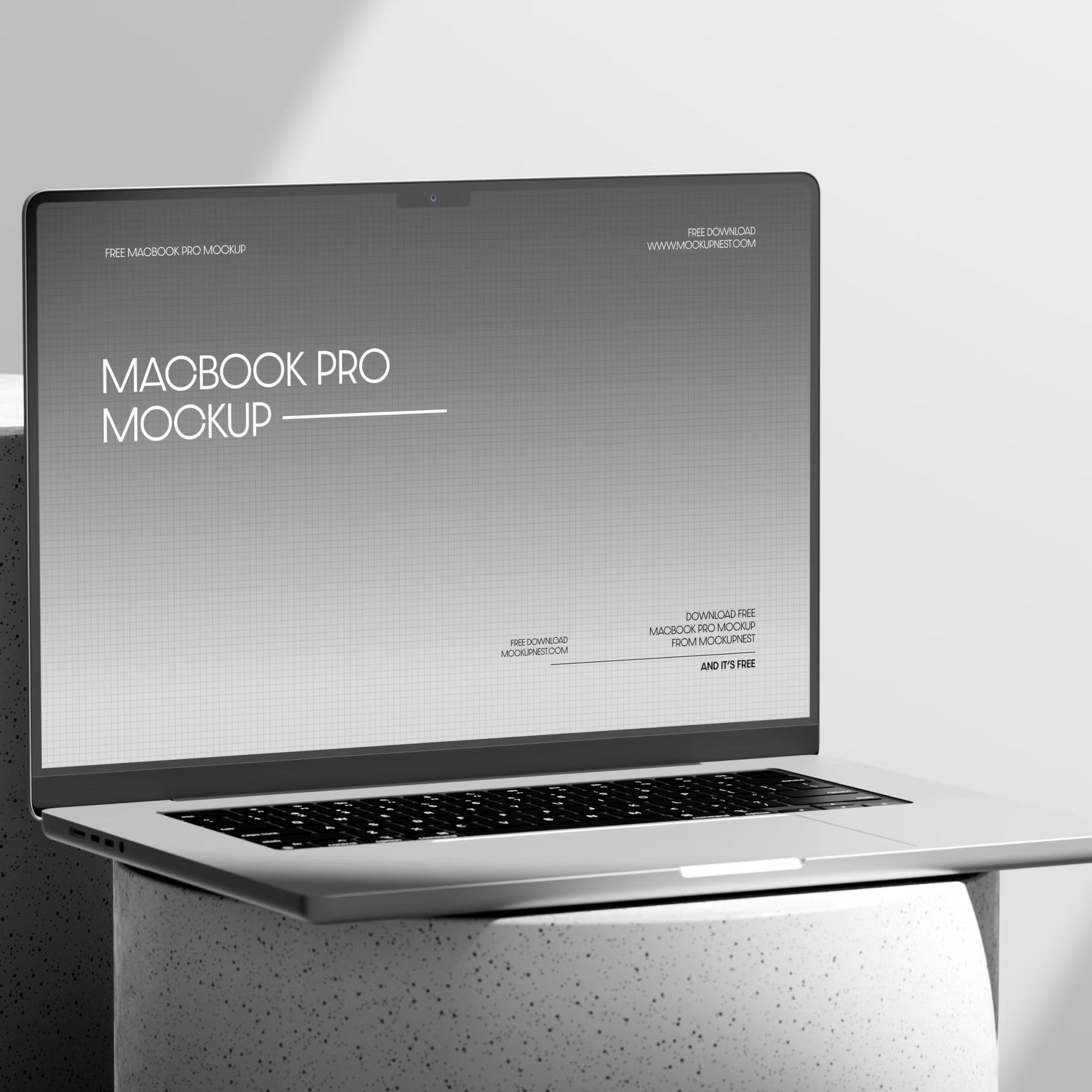 Free Macbook Pro Mockup On Round Podium