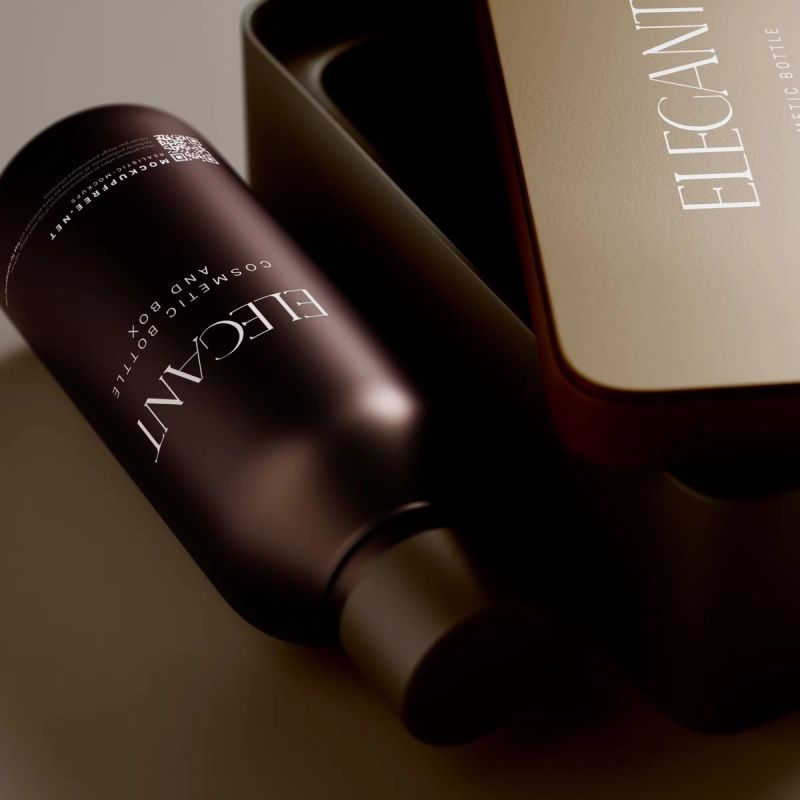 Metallic Box and Glass Bottle Packaging Mockups 5