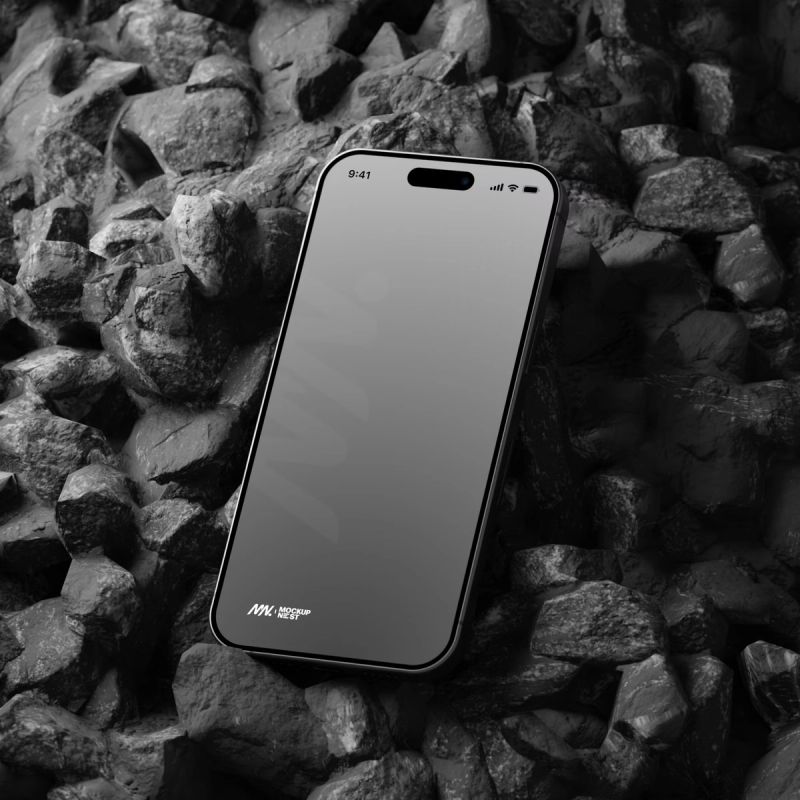 Free iPhone 15 Pro Mockup On Black Stone