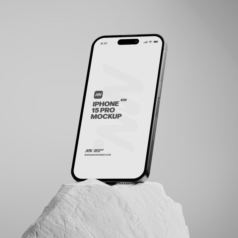 Iphone 15 Pro Mockup With White Rock 3