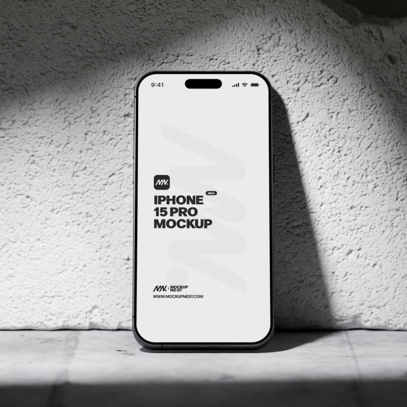 Iphone 15 Pro On Concrete Brick Mockup 2