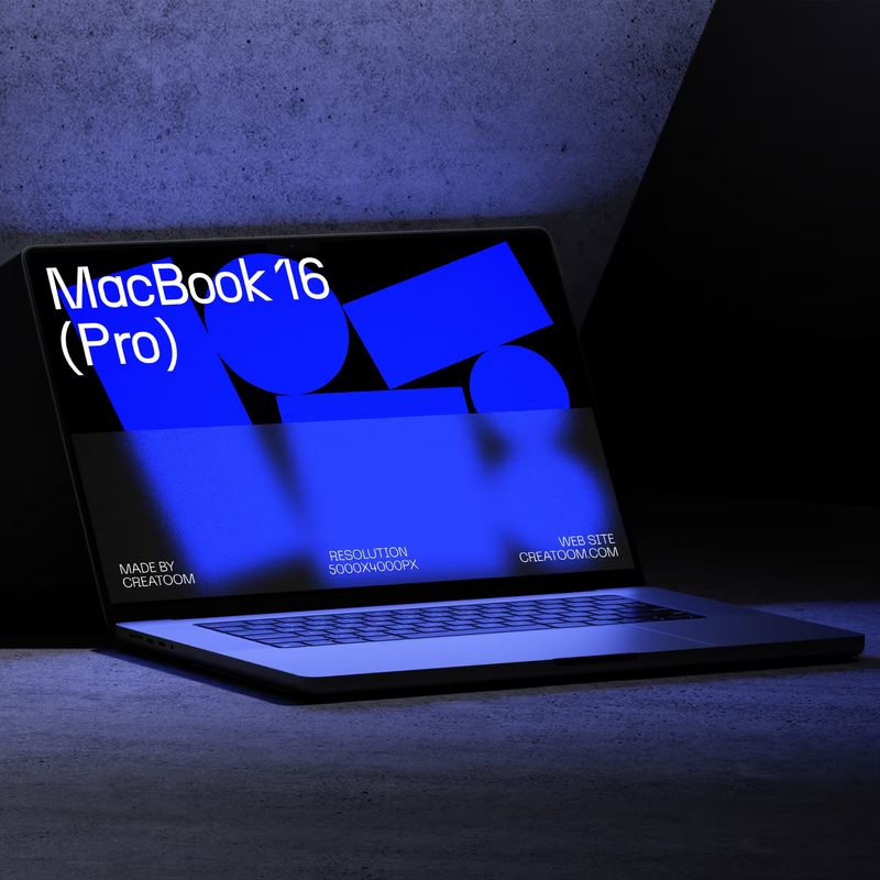 Free Macbook 16 Pro Mockup On Concrete Background Front View