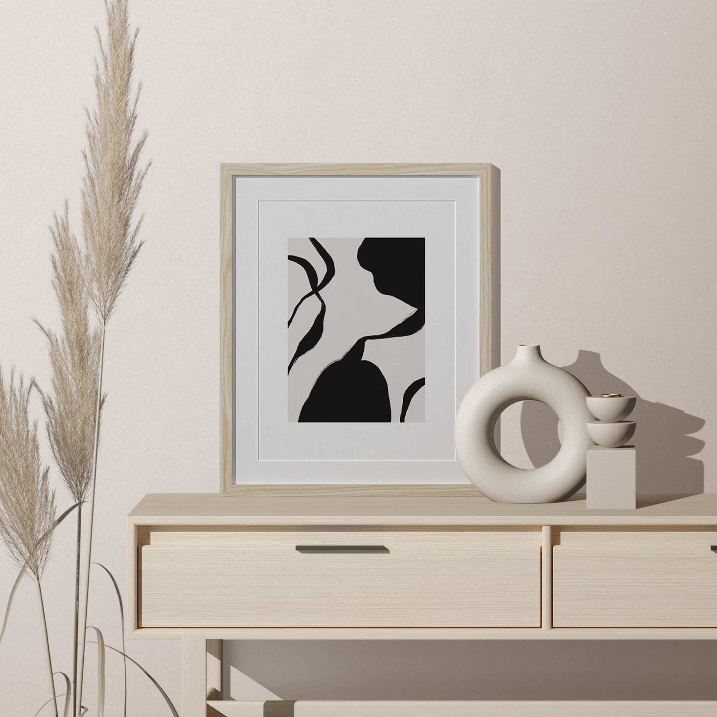 Free Frame Mockup On The Table With Decorative Vase And Candle