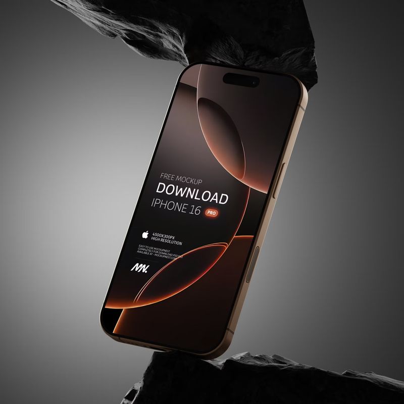 Free iPhone 16 Pro Mockup On Rock