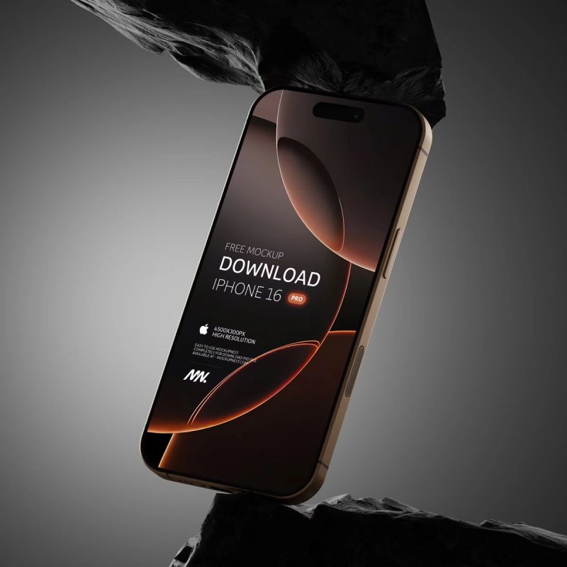Free iPhone 16 Pro Mockup On Rock