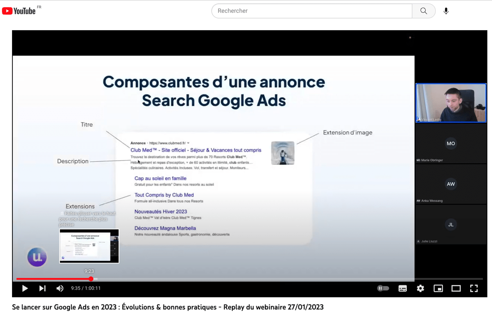 Composantes d'une annonce Search Google Ads – webinaire Umane 2023