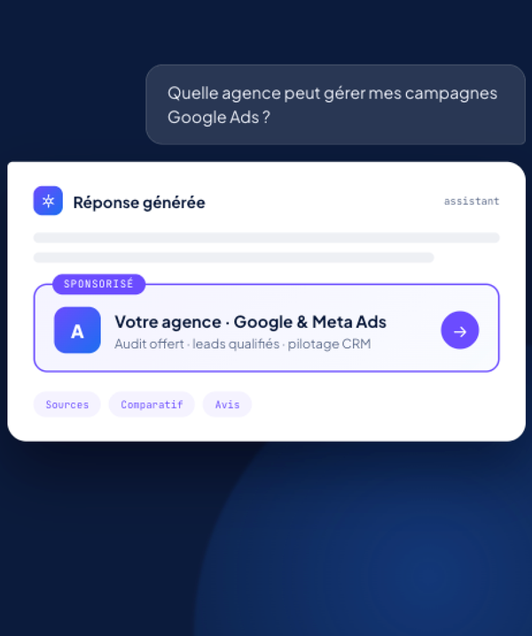 Interface ChatGPT affichant une réponse sponsorisée
