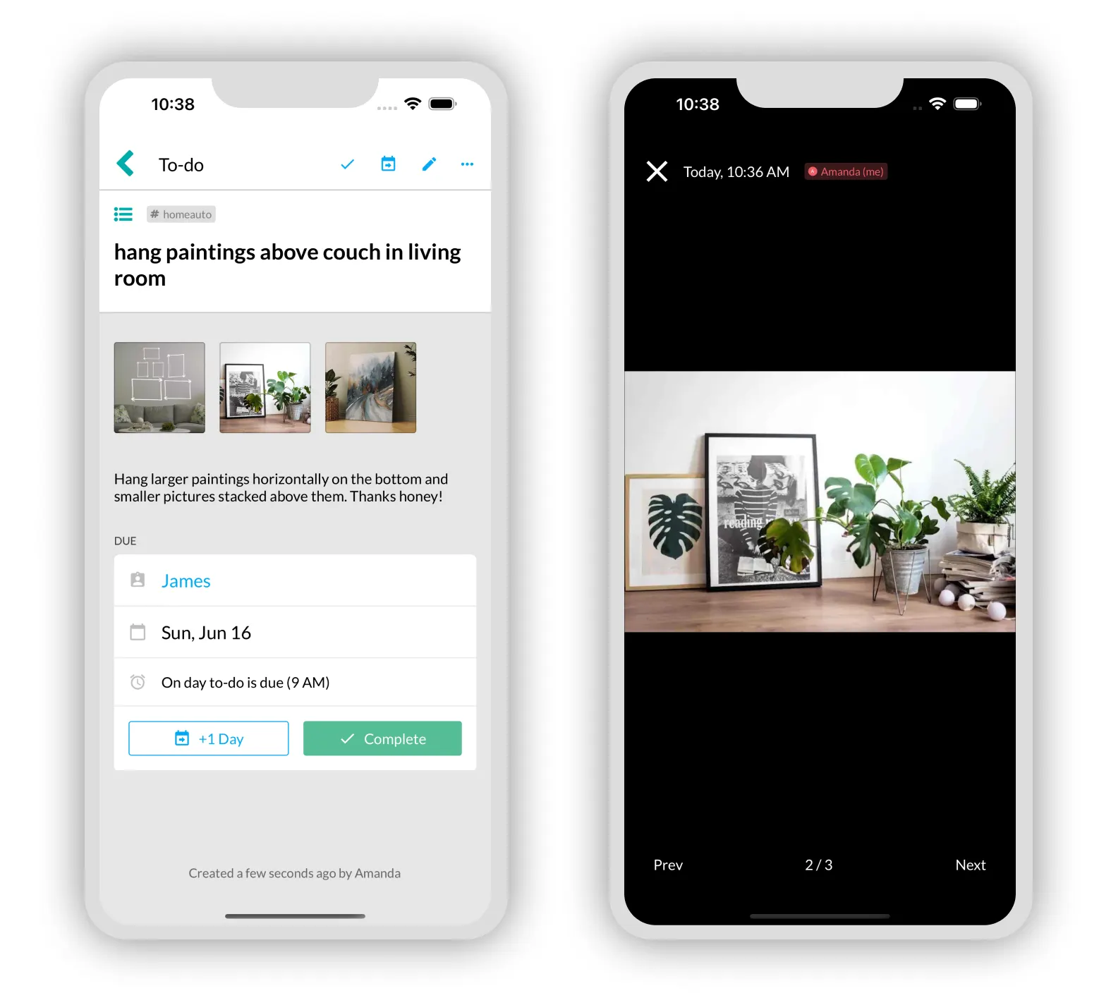Add up to 3 photos to a to-do and then view them in detail