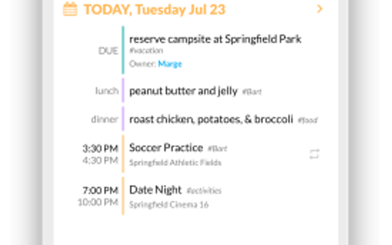 Homepage providing a quick summary of the upcoming week