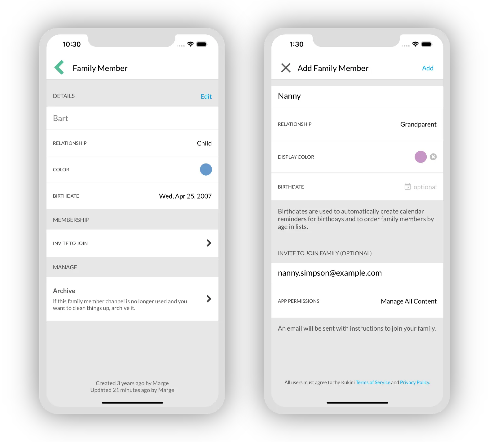 Invite existing family member or invite while adding them