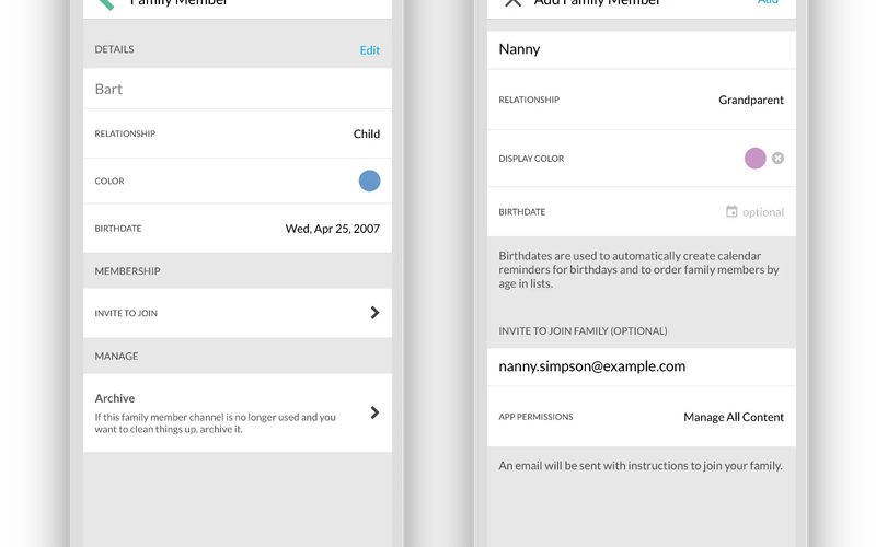 Invite existing family member or invite while adding them