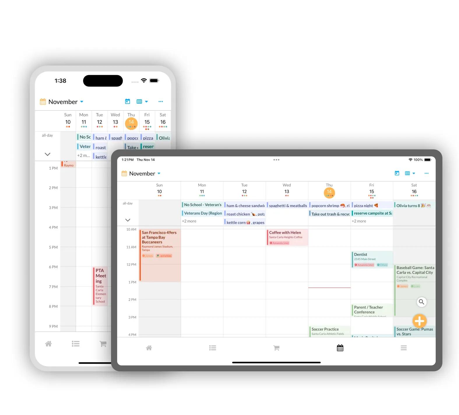 Calendar Week View on phone and tablet