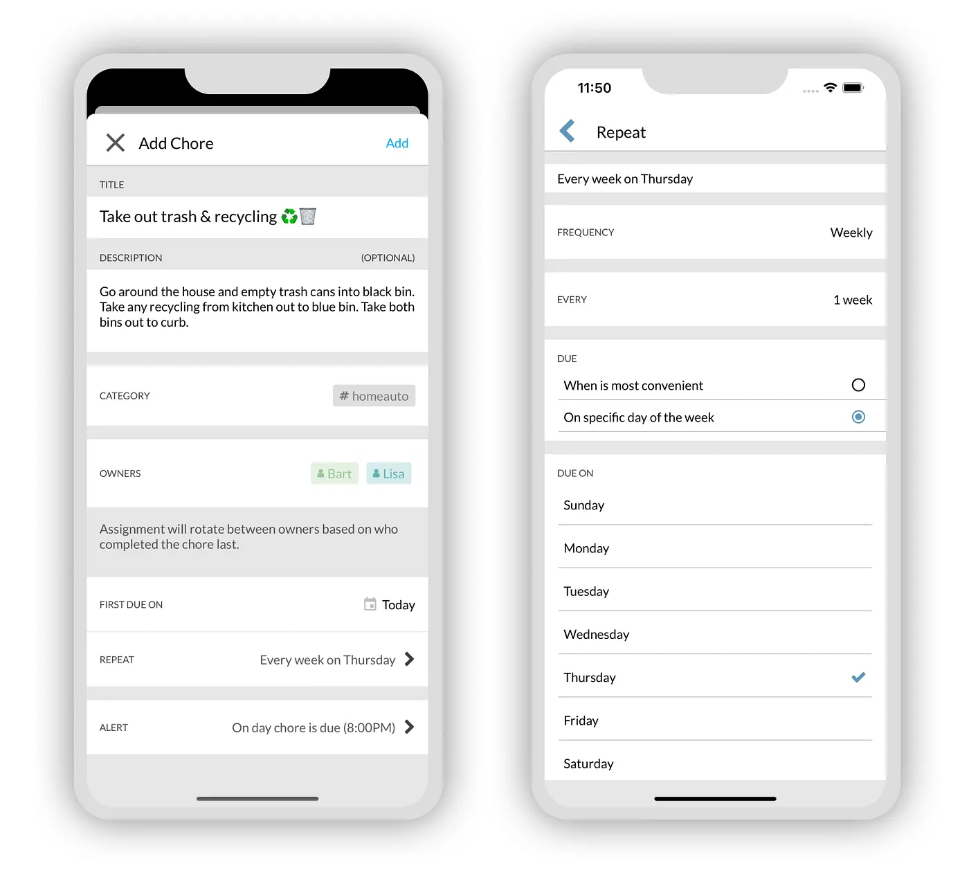 Schedule chores with flexible recurrence options