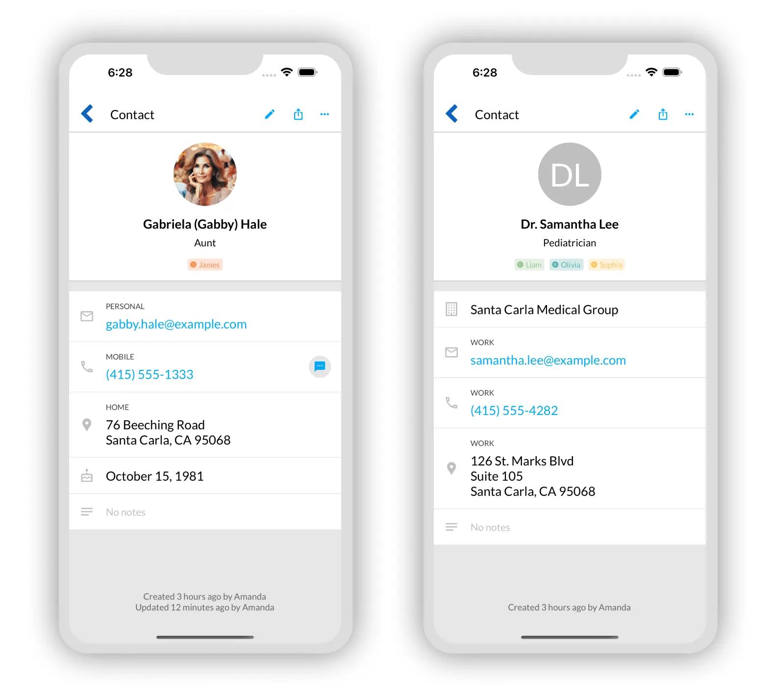 Click to call, text, email, and open map