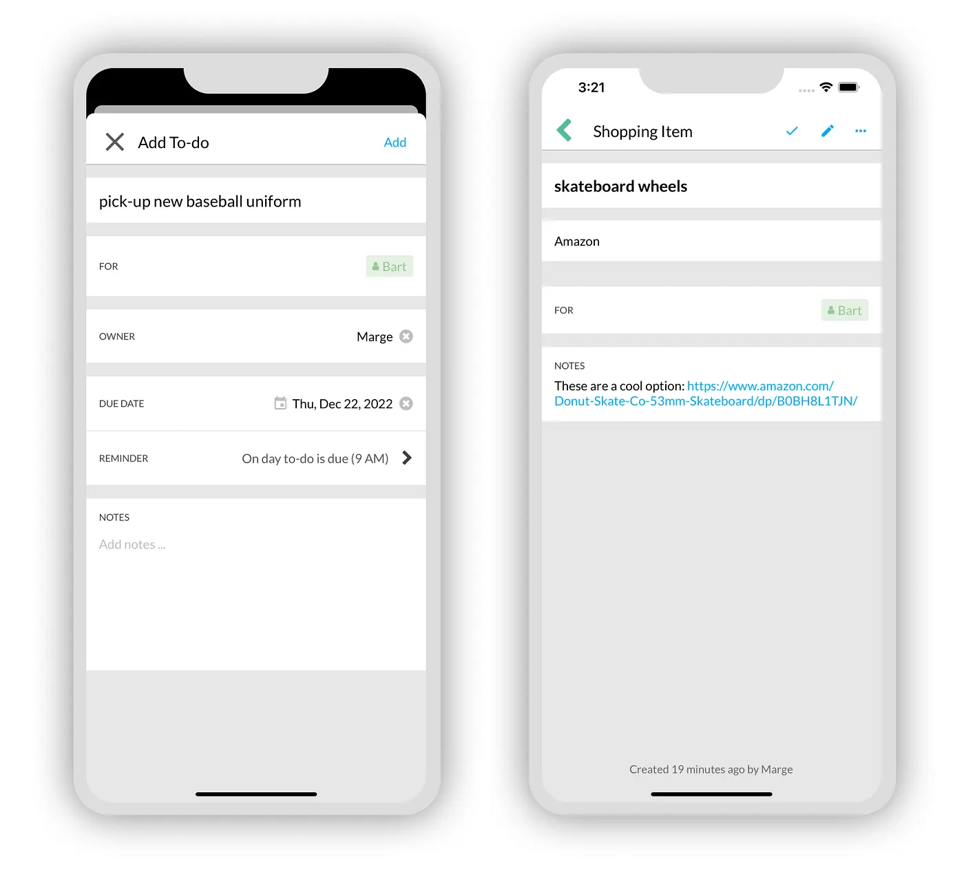 Add notes to-do’s, shopping items, and meals
