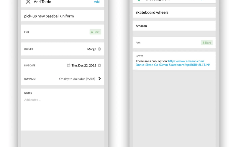 Add notes to-do’s, shopping items, and meals