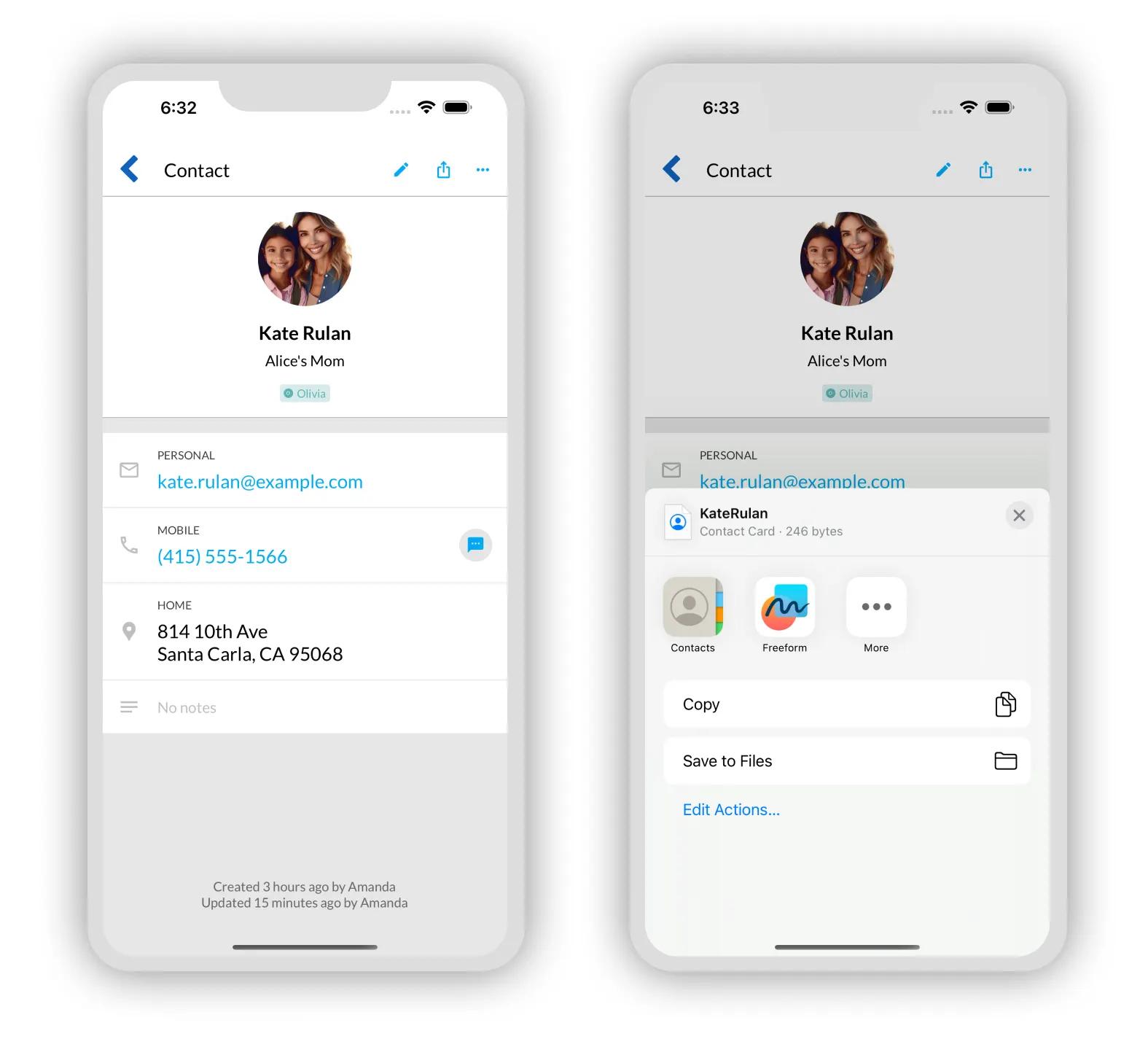 Share or export contact as vCard