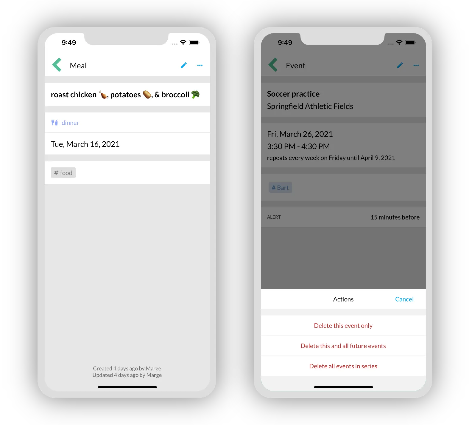 New view meal screen and delete confirmation