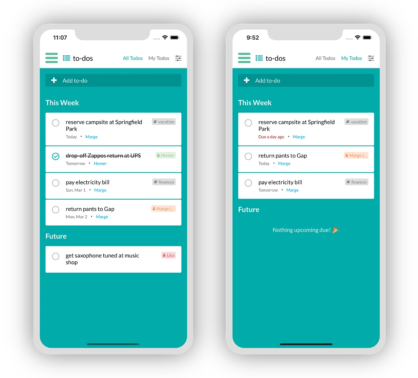 New focused to-do screen with “My Todos” filter in header