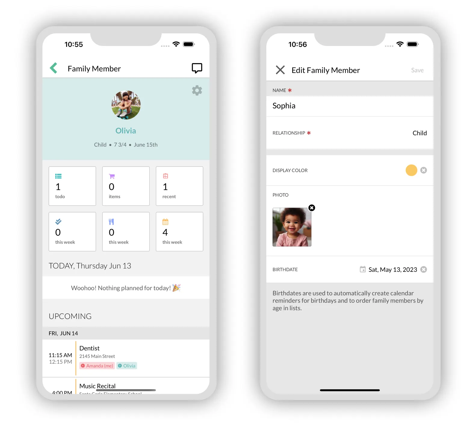 Edit family member photos from your profile or from Settings